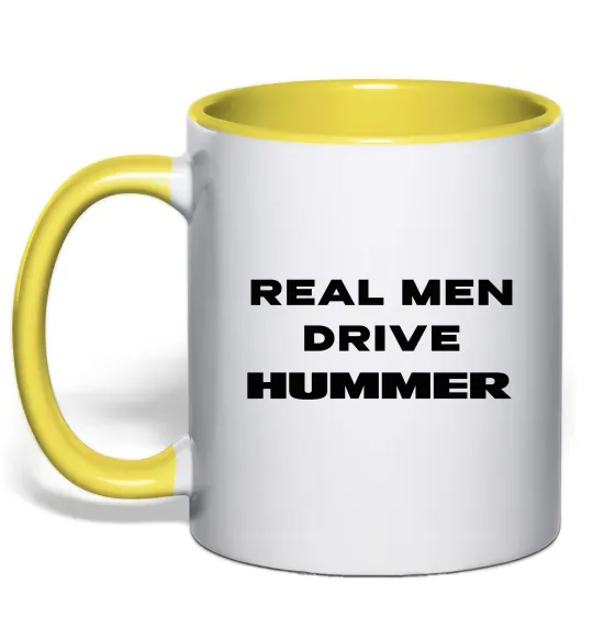 Чашка с цветной ручкой Real men drive Hummer Лимонный фото