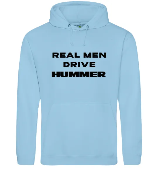 Мужская толстовка (худи) Real men drive Hummer Голубой фото