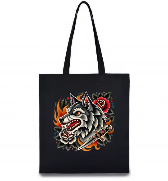 Еко-сумка Олдскул вовк Чорний фото