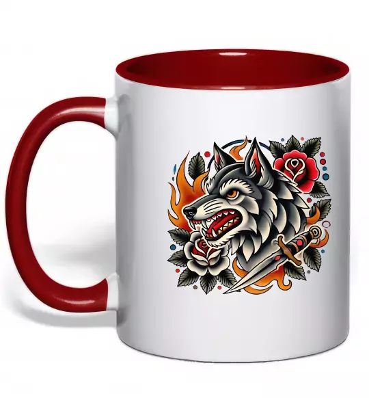 Чашка с цветной ручкой Олдскул вовк Красный фото