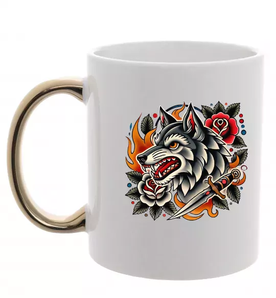 Чашка с цветной ручкой Олдскул вовк Золото фото