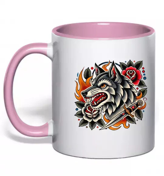 Чашка с цветной ручкой Олдскул вовк Нежно розовый фото