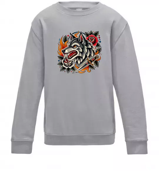 Детский Свитшот Олдскул вовк Серый меланж фото