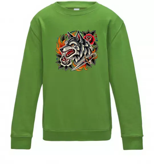 Детский Свитшот Олдскул вовк Лаймовый фото