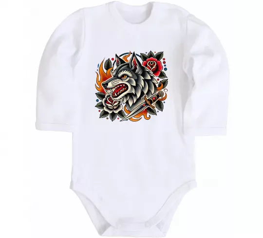 Детский боди Олдскул вовк Белый фото