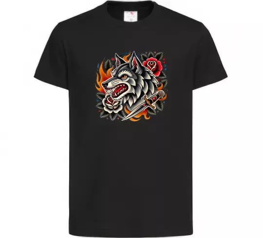 Детская футболка Олдскул вовк Черный фото