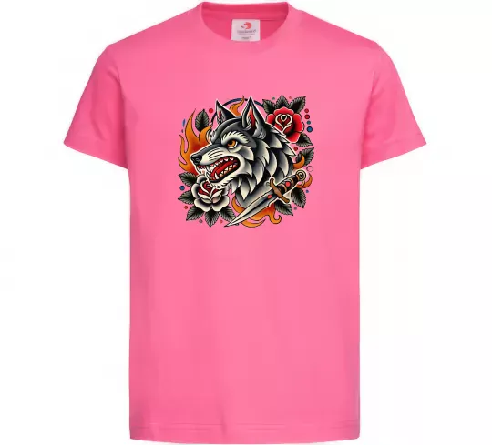Детская футболка Олдскул вовк Ярко-розовый фото