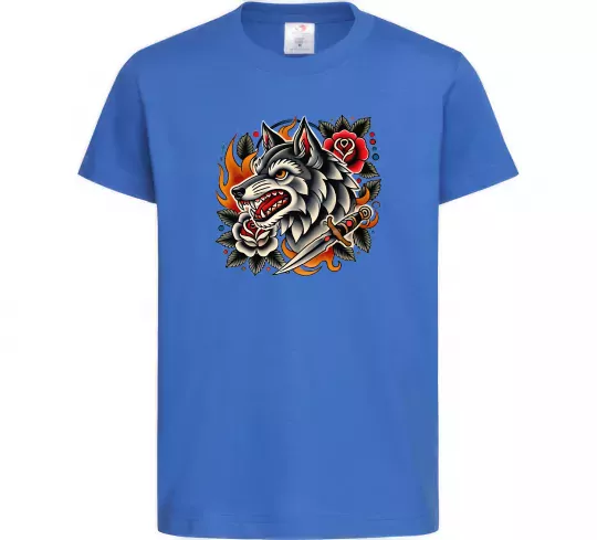 Детская футболка Олдскул вовк Ярко-синий фото