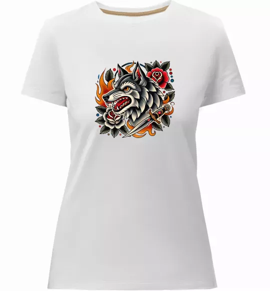 Женская премиум футболка Олдскул вовк Белый фото