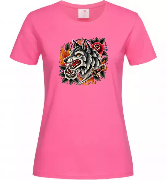 Жіноча футболка Олдскул вовк Яскраво-рожевий фото