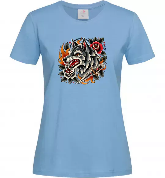 Жіноча футболка Олдскул вовк Блакитний фото