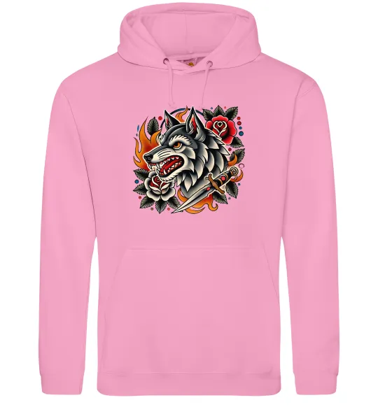 Мужская толстовка (худи) Олдскул вовк Розовый фото