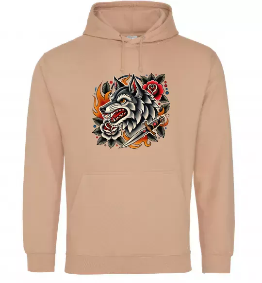 Женская толстовка (худи) Олдскул вовк Песочный фото