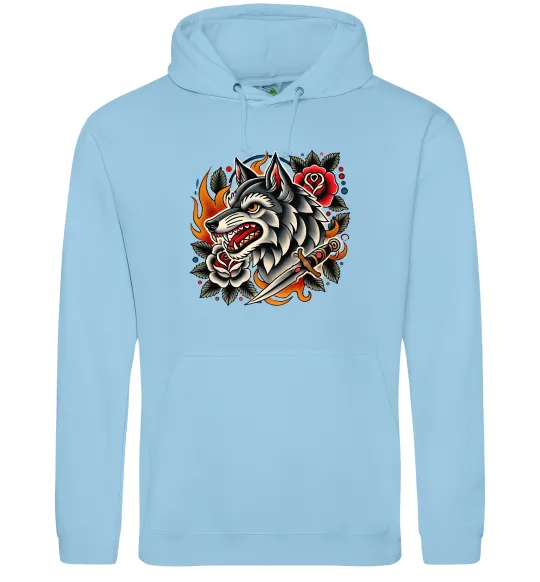 Женская толстовка (худи) Олдскул вовк Голубой фото