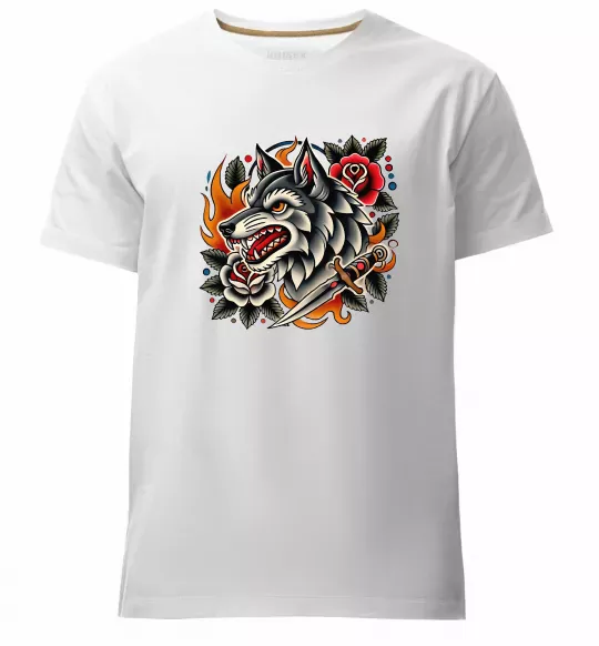 Чоловіча преміум футболка Олдскул вовк Білий фото