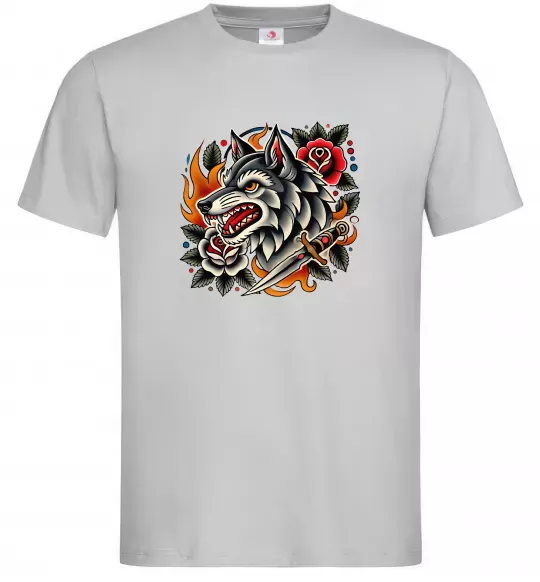 Чоловіча футболка Олдскул вовк Сірий фото