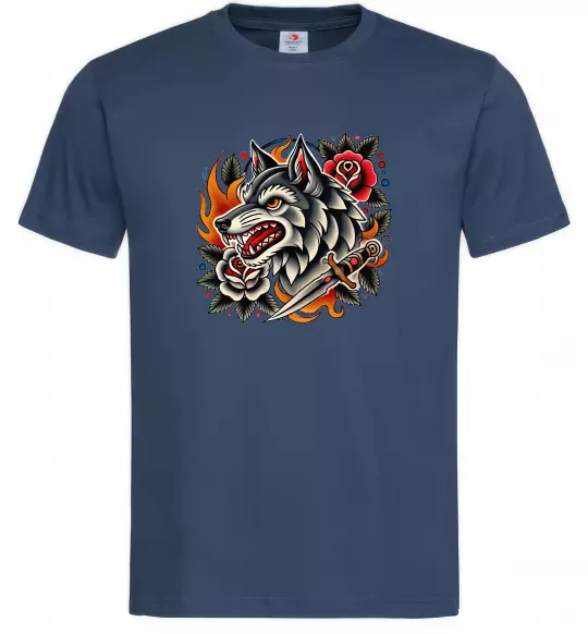 Чоловіча футболка Олдскул вовк Темно-синій фото