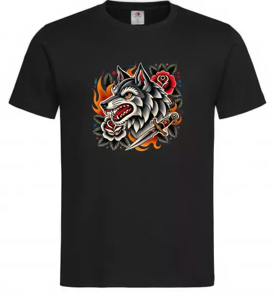 Чоловіча футболка Олдскул вовк Чорний фото