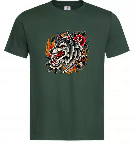Чоловіча футболка Олдскул вовк Темно-зелений фото