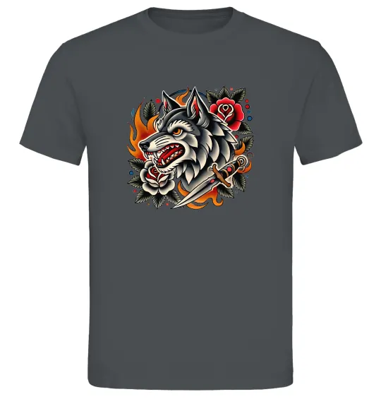 Чоловіча футболка Олдскул вовк Графіт фото