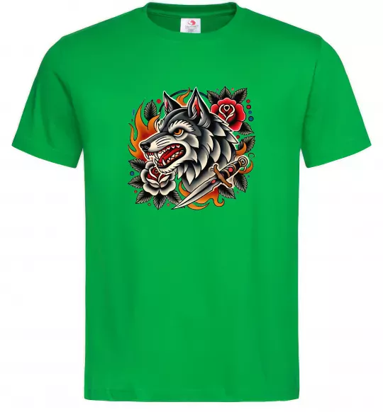 Чоловіча футболка Олдскул вовк Зелений фото