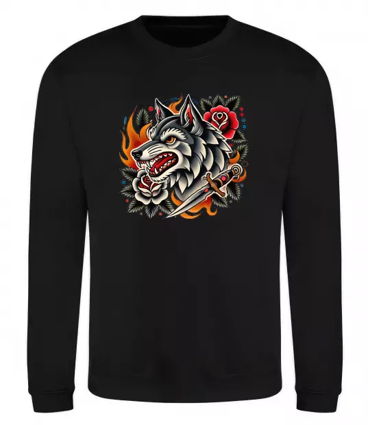 Свитшот Олдскул вовк Черный фото