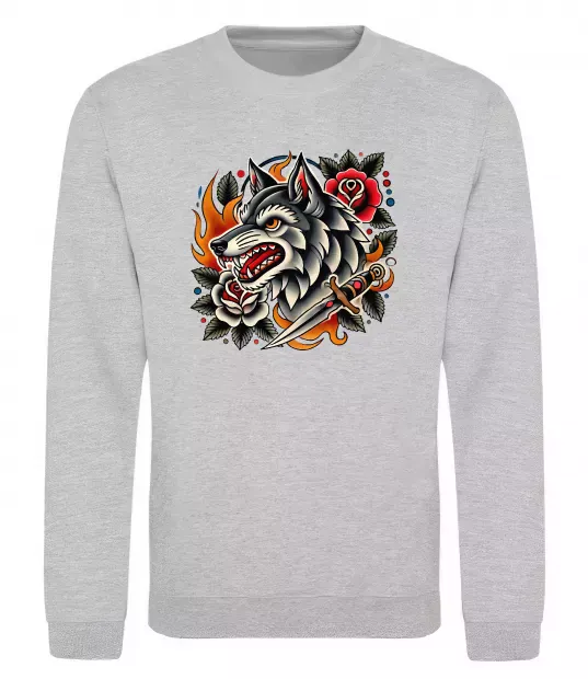 Свитшот Олдскул вовк Серый меланж фото