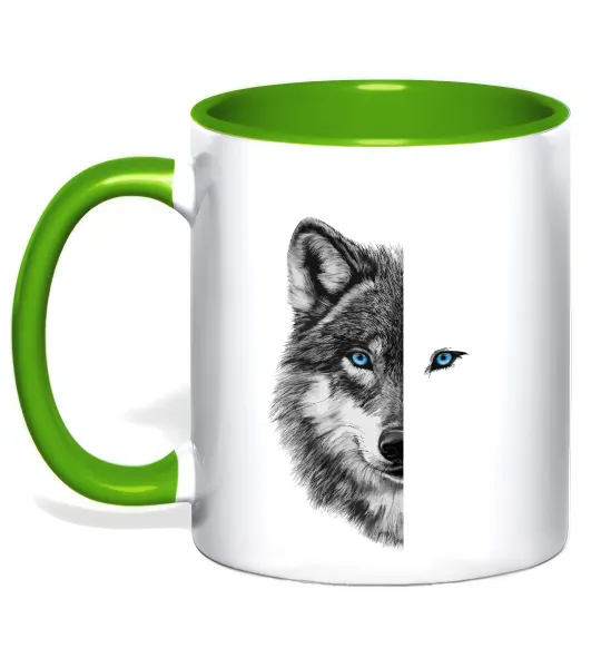 Чашка с цветной ручкой Вовк око Лаймовый фото