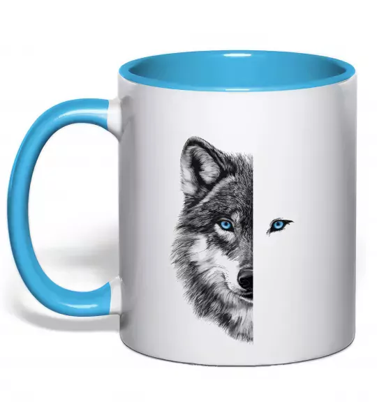 Чашка с цветной ручкой Вовк око Голубой фото