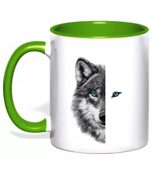 Чашка с цветной ручкой Вовк око Зеленый фото