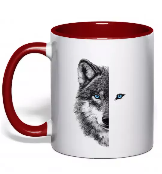 Чашка с цветной ручкой Вовк око Красный фото