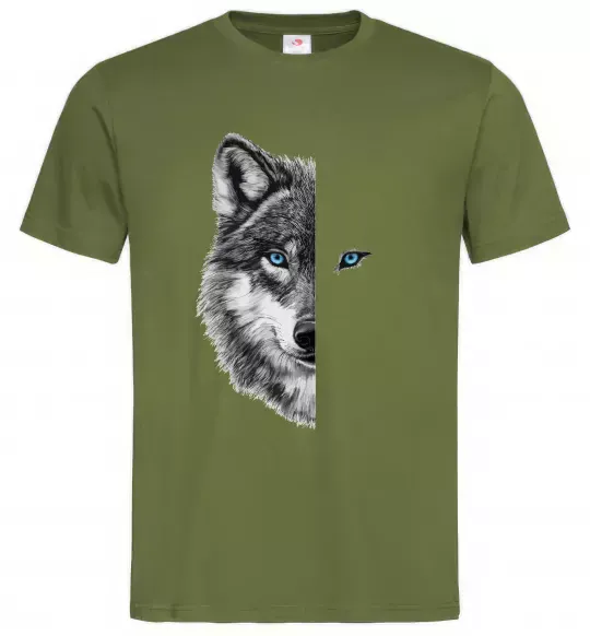 Мужская футболка Вовк око Оливковый фото