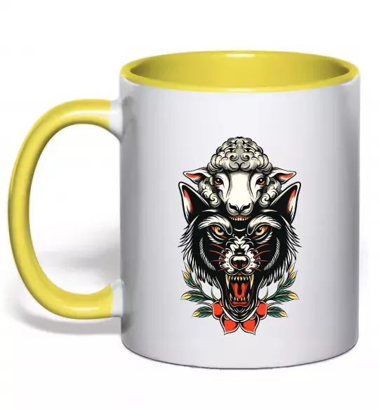 Чашка с цветной ручкой Вовк в овечій шкурі Солнечно желтый фото