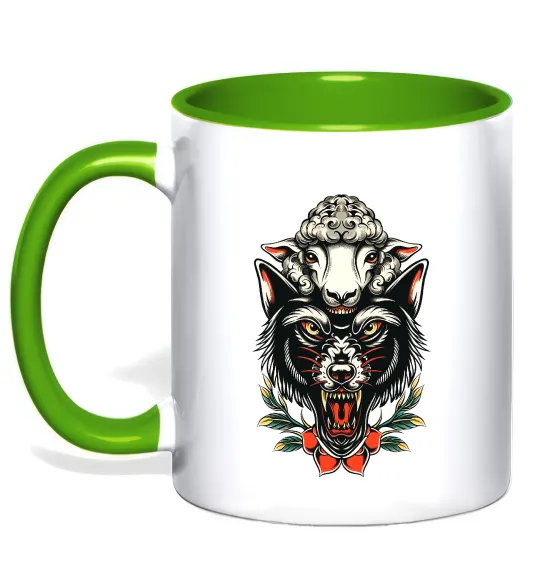 Чашка с цветной ручкой Вовк в овечій шкурі Лаймовый фото