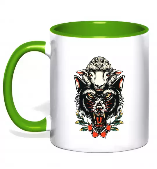 Чашка с цветной ручкой Вовк в овечій шкурі Зеленый фото