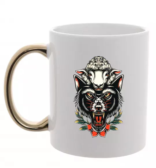 Чашка с цветной ручкой Вовк в овечій шкурі Золото фото