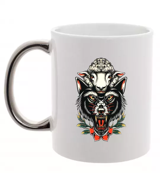 Чашка с цветной ручкой Вовк в овечій шкурі Серебро фото