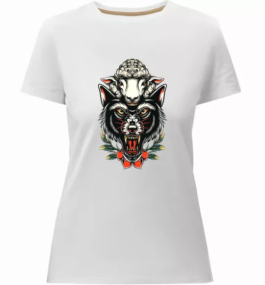 Жіноча преміум футболка Вовк в овечій шкурі Білий фото