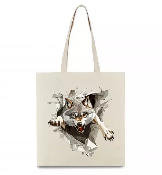Эко-сумка Вовк стрибок Бежевый фото