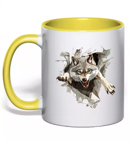 Чашка с цветной ручкой Вовк стрибок Солнечно желтый фото
