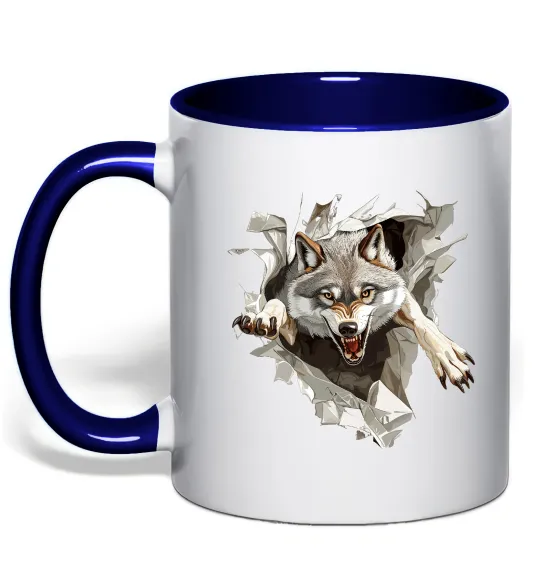 Чашка с цветной ручкой Вовк стрибок Глубокий темно-синий фото