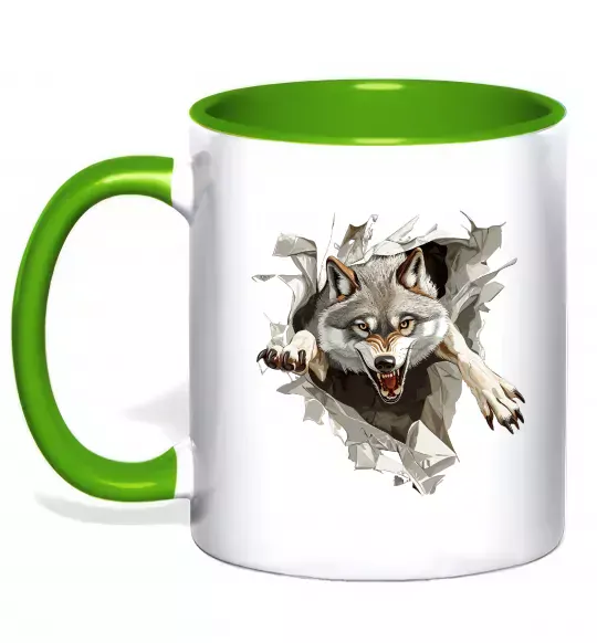 Чашка с цветной ручкой Вовк стрибок Зеленый фото