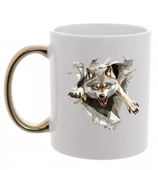 Чашка с цветной ручкой Вовк стрибок Золото фото