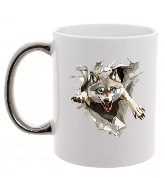 Чашка с цветной ручкой Вовк стрибок Серебро фото