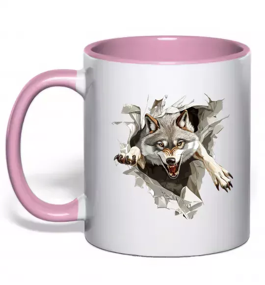 Чашка с цветной ручкой Вовк стрибок Нежно розовый фото