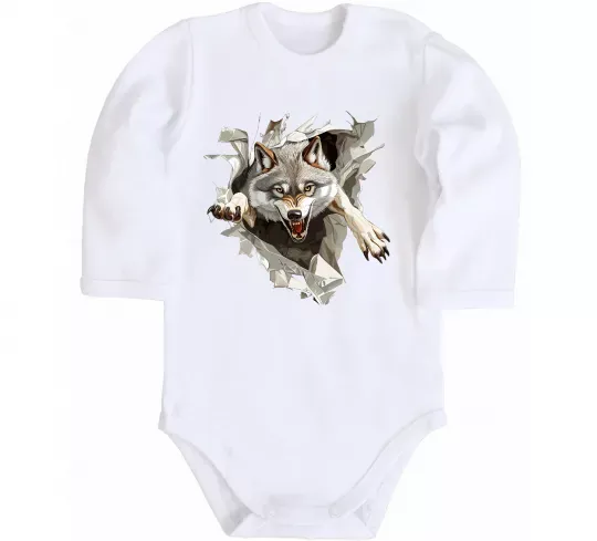 Дитячий бодік Вовк стрибок Білий фото