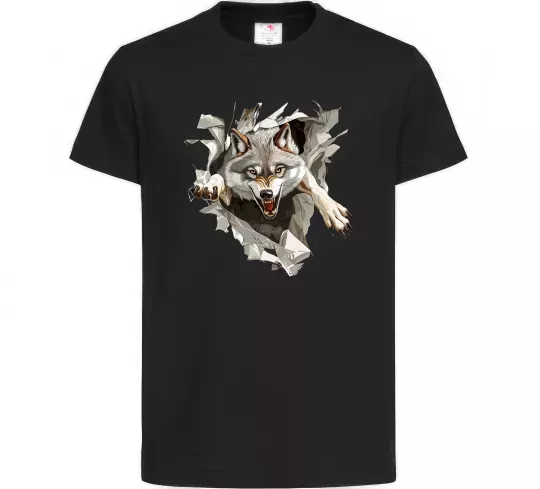 Дитяча футболка Вовк стрибок Чорний фото