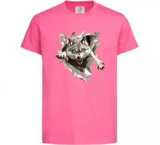 Дитяча футболка Вовк стрибок Яскраво-рожевий фото