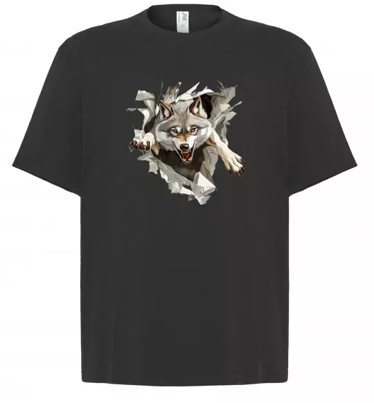 Футболка Оверсайз Вовк стрибок Чорний фото