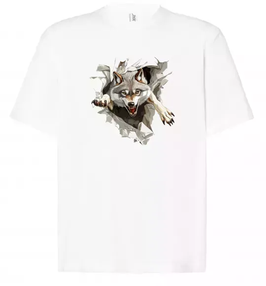 Футболка Оверсайз Вовк стрибок Білий фото
